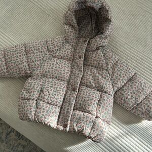 Zara Light Pink Floral-Lined Puffer Jacket